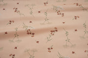 Meadows Blush bedding, floral peach cotton satin, hypoallergenic bed set, all-season comfort bedding, serene botanical design, luxury bedroom textiles, soft satin sheets, durable and soft bedspread, elegant meadow-inspired linens, peaceful bedroom aesthetic.