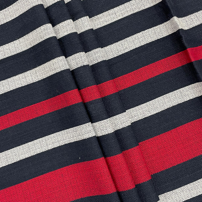 nautical stripe bedsheet, classic cotton bed linen, navy red white stripes, maritime bedroom decor, 200TC cotton sheets, bold striped bedding, crisp bed decor, versatile stripe pattern, breathable cotton bedspread, durable striped bedsheet, stylish bedroom design, clean linear aesthetic