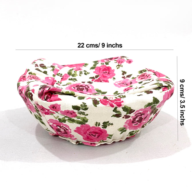 Bright Pink Floral Round Bread Basket